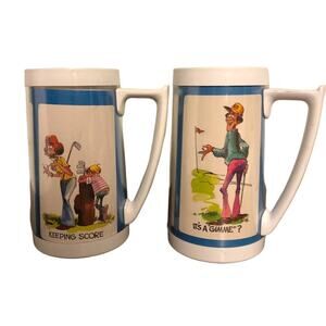 Thermo Serv Insulated Vintage 2 Plastic Mugs Tall Golf Humor Funny Pair